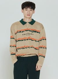 ロマンティッククラウン(ROMANTIC CROWN) COLOR WAVE KNITTED POLO SHIRTS_BEIGE