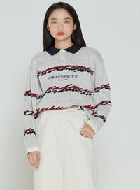 ロマンティッククラウン(ROMANTIC CROWN) COLOR WAVE KNITTED POLO SHIRTS_OATMEAL
