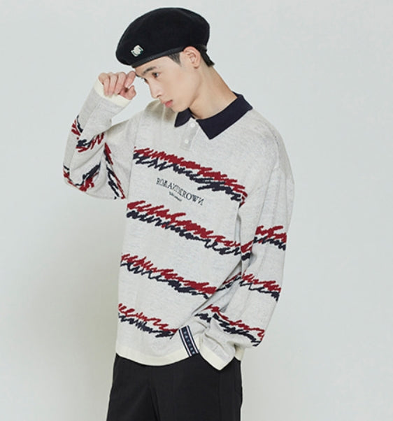 ロマンティッククラウン(ROMANTIC CROWN) COLOR WAVE KNITTED POLO SHIRTS_OATMEAL
