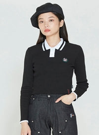 ロマンティッククラウン(ROMANTIC CROWN) THIN RIBBED POLO SHIRT_BLACK