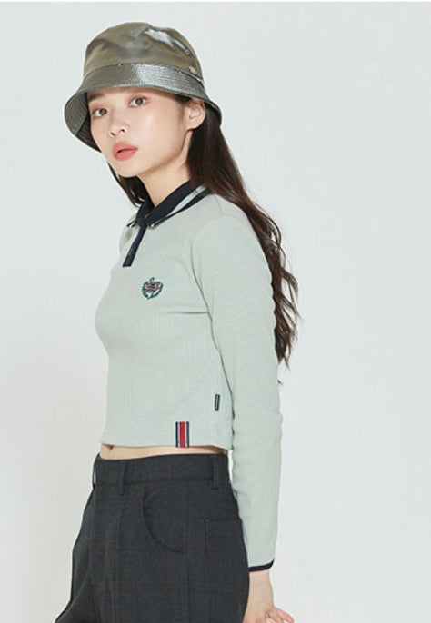 ロマンティッククラウン(ROMANTIC CROWN) THIN RIBBED POLO SHIRT_LIGHT GREEN