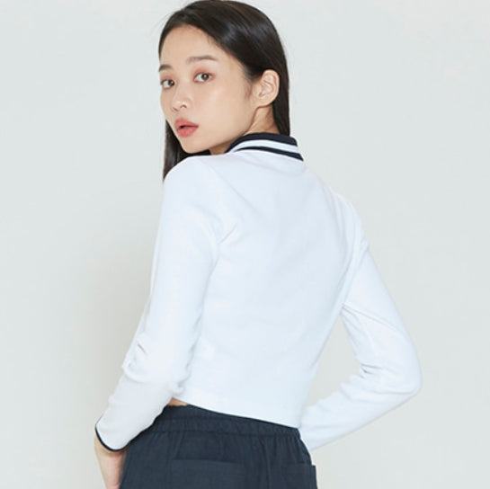 ロマンティッククラウン(ROMANTIC CROWN) THIN RIBBED POLO SHIRT_WHITE
