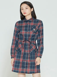 ロマンティッククラウン(ROMANTIC CROWN)  CROSS STRIPE BUTTON DRESS_NAVY
