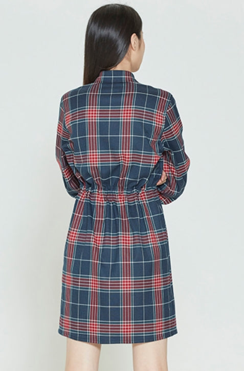 ロマンティッククラウン(ROMANTIC CROWN)  CROSS STRIPE BUTTON DRESS_NAVY