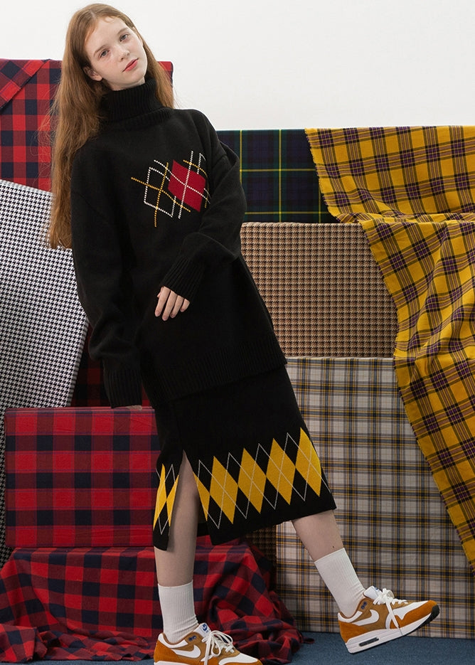 TARGETTO(ターゲット)  NEO ARGYLE KNIT SKIRT_BLACK