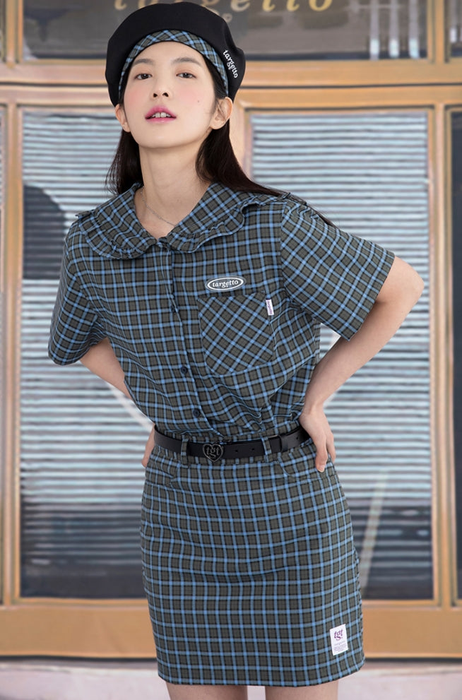 TARGETTO(ターゲット)  FRILL SAILOR CHECK SHIRT_OLIVE GREEN