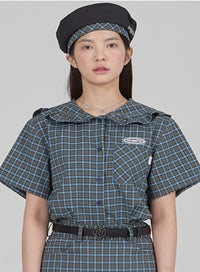 TARGETTO(ターゲット)  FRILL SAILOR CHECK SHIRT_OLIVE GREEN