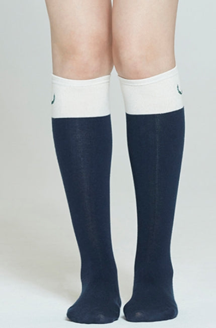 ロマンティッククラウン(ROMANTIC CROWN) LAUREL LOGO KNEE SOCKS_NAVY