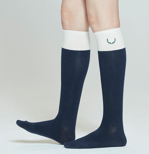 ロマンティッククラウン(ROMANTIC CROWN) LAUREL LOGO KNEE SOCKS_NAVY