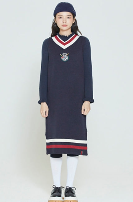 ロマンティッククラウン(ROMANTIC CROWN) LOGO KNITTED TANK DRESS_NAVY