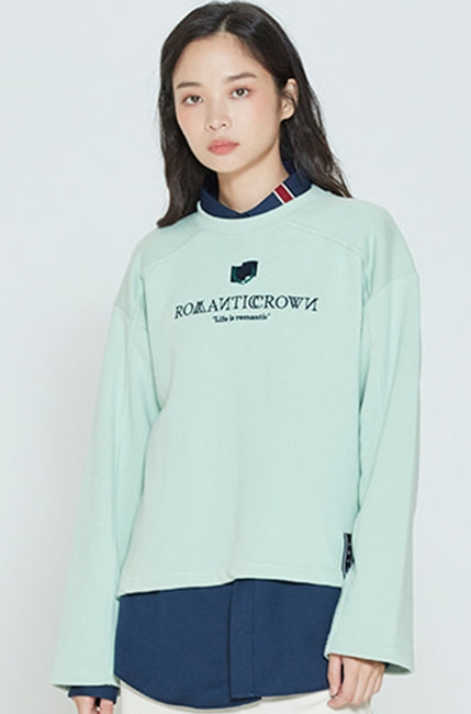 ロマンティッククラウン(ROMANTIC CROWN) SHOULDER CHAIN NEEDLE SWEATSHIRT_LIGHT GREEN