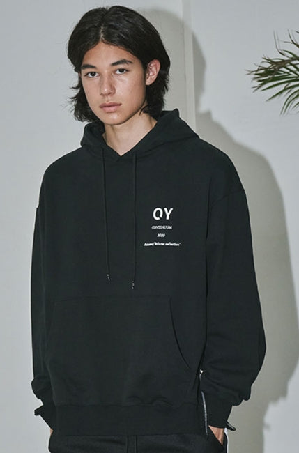 オーワイ(OY) 	SIDE ZIPPER HOODIE-BLACK