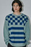 オーワイ(OY) 	MOHAIR CHECK STRIPE KNIT-MINT BLUE