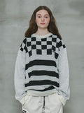 オーワイ(OY) 	MOHAIR CHECK STRIPE KNIT-WHITE