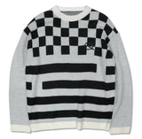 オーワイ(OY) 	MOHAIR CHECK STRIPE KNIT-WHITE