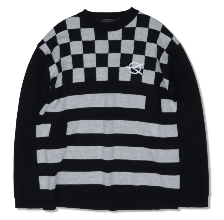オーワイ(OY) 	MOHAIR CHECK STRIPE KNIT-BLACK