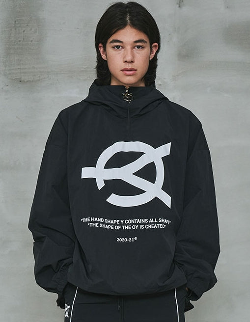 オーワイ(OY) 	LOGO SHIRRING ANORAK JACKET-BLACK