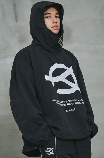 オーワイ(OY) 	LOGO SHIRRING ANORAK JACKET-BLACK