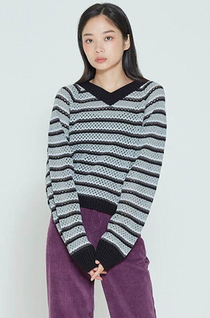 ロマンティッククラウン(ROMANTIC CROWN) WOMANS V NECK KNITWEAR_BLACK