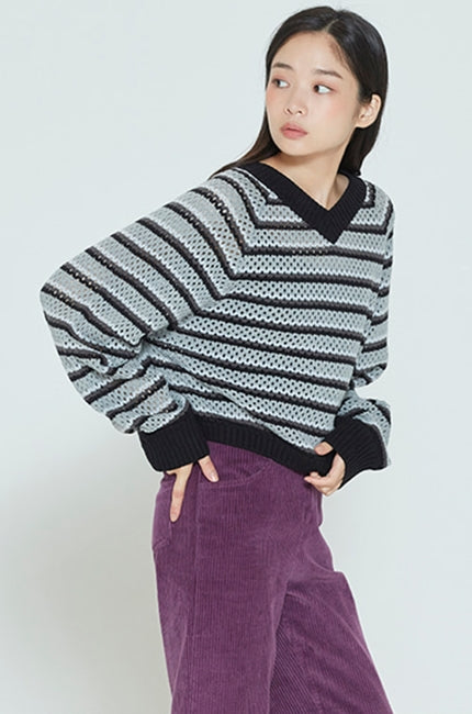 ロマンティッククラウン(ROMANTIC CROWN) WOMANS V NECK KNITWEAR_BLACK