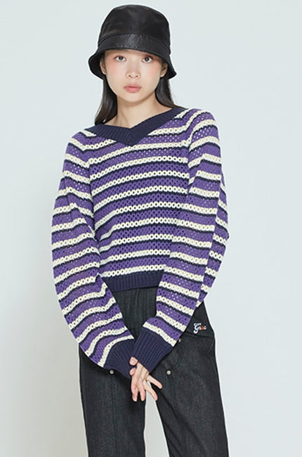 ロマンティッククラウン(ROMANTIC CROWN) WOMANS V NECK KNITWEAR_NAVY