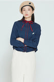 ロマンティッククラウン(ROMANTIC CROWN)  COLLAR RIBBON SHIRT_NAVY