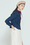 ロマンティッククラウン(ROMANTIC CROWN)  COLLAR RIBBON SHIRT_NAVY