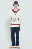 ロマンティッククラウン(ROMANTIC CROWN) SUNDAY SYNDROME CLASSIC V NECK KNITWEAR_OATMEAL