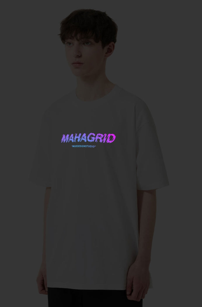 mahagrid (マハグリッド)   RAINBOW REFLECTIVE SHATTER LOGO TEE [WHITE]