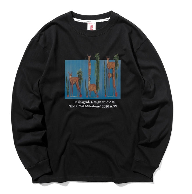 mahagrid (マハグリッド)  DEER LS TEE [BLACK]