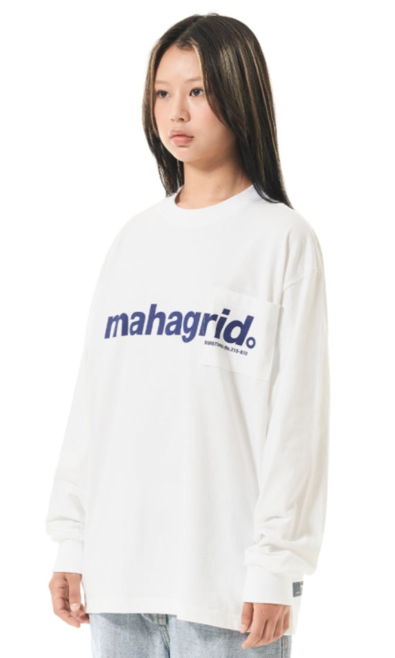 mahagrid (マハグリッド)   LOGO POCKET LS TEE [WHITE]