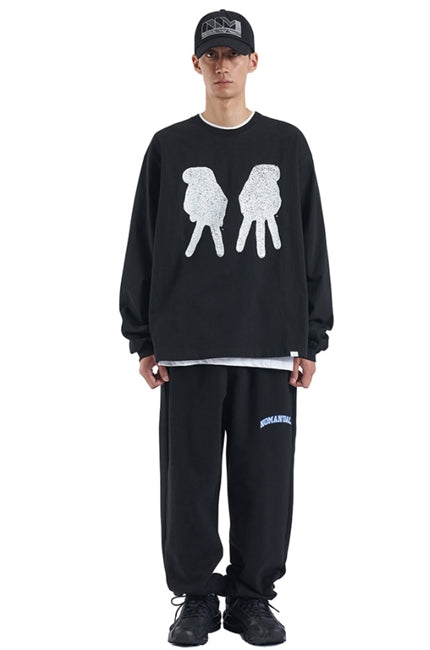 NOMANUAL(ノーマニュアル) NM FINGER LONG SLEEVE TEE - BLACK