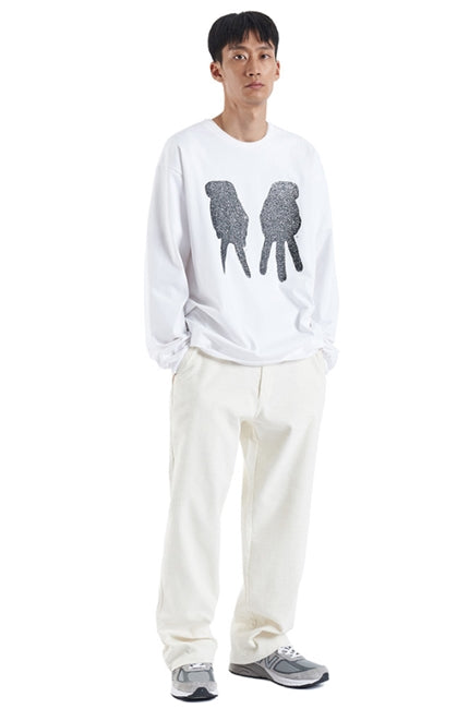 NOMANUAL(ノーマニュアル) NM FINGER LONG SLEEVE TEE - WHITE