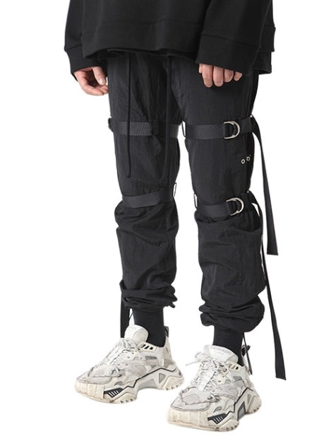 ランベルシオ(LANG VERSIO) 260 D-ring nylon metal string jogger pants BK