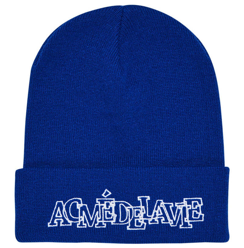 アクメドラビ(acme' de la vie) OUTLINE LOGO EMBROIDERY BEANIE BLUE