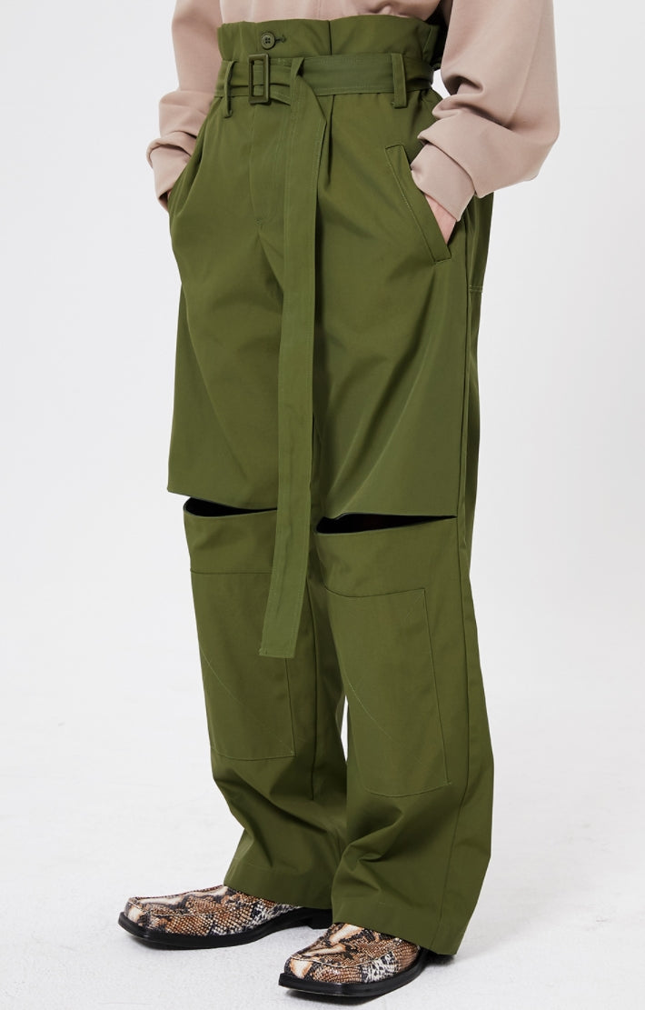 イーエスシースタジオ(ESC STUDIO)   Belted slit wide pants (khaki)