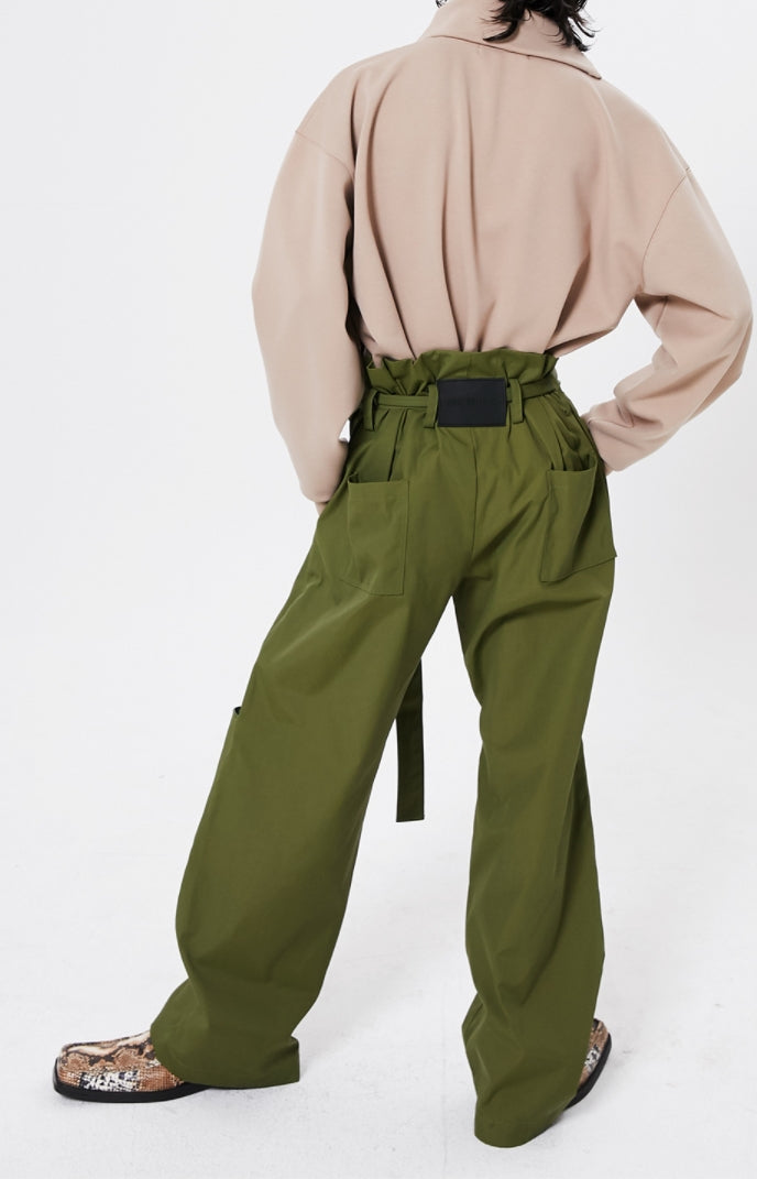 イーエスシースタジオ(ESC STUDIO)   Belted slit wide pants (khaki)