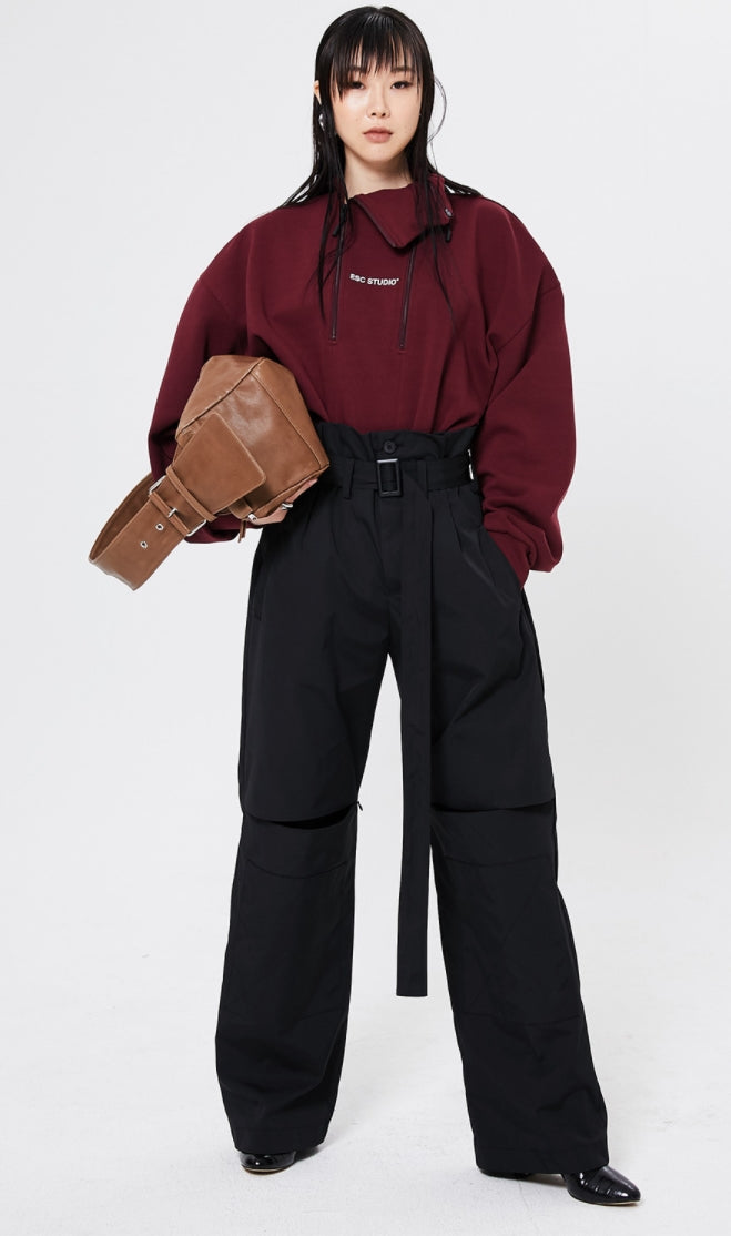 イーエスシースタジオ(ESC STUDIO)    Belted slit wide pants (black)