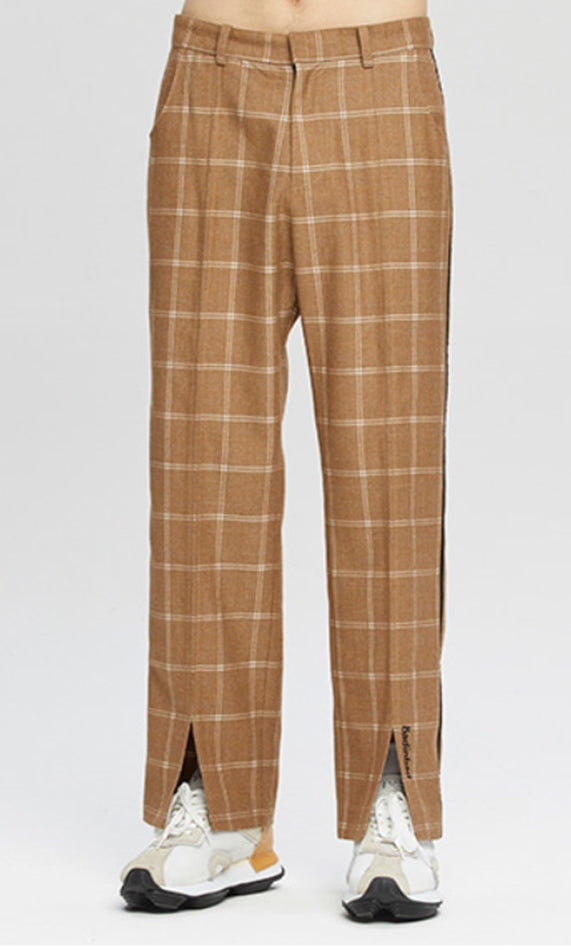 ベドインベド(BADINBAD)  CUT OPEN CHECK PANTS_BROWN