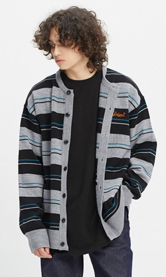 ベドインベド(BADINBAD)   STRIPED KNITTED CARDIGAN_GREY
