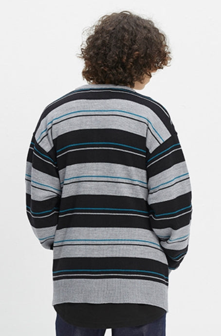 ベドインベド(BADINBAD)   STRIPED KNITTED CARDIGAN_GREY