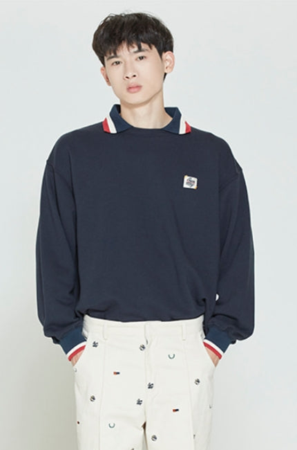 ロマンティッククラウン(ROMANTIC CROWN) BACK POCKET COLLAR SWEATSHIRT_NAVY