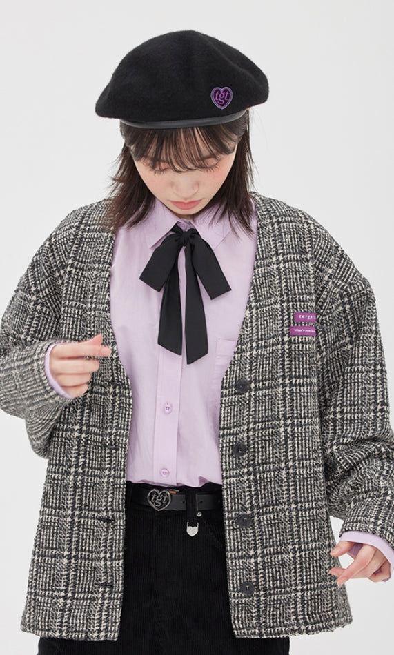 TARGETTO(ターゲット) TWEED CHECK CARDIGAN_DARK GREY