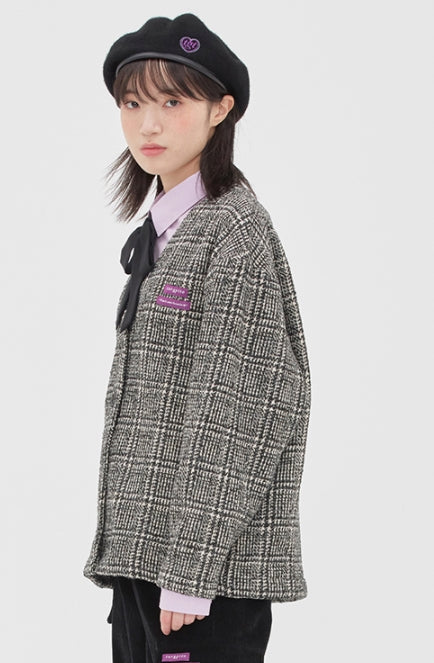 TARGETTO(ターゲット) TWEED CHECK CARDIGAN_DARK GREY