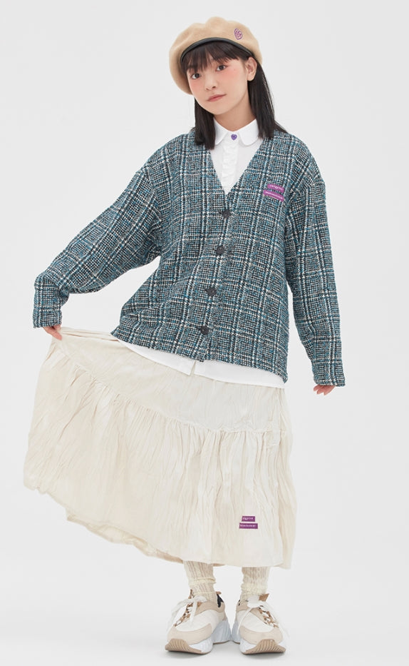 TARGETTO(ターゲット) TWEED CHECK CARDIGAN_BLUE GREEN