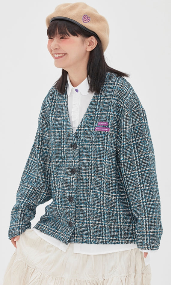 TARGETTO(ターゲット) TWEED CHECK CARDIGAN_BLUE GREEN
