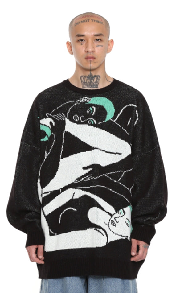 アジョバイアジョ（AJOBYAJO) Two Women Oversized Sweater [Black]