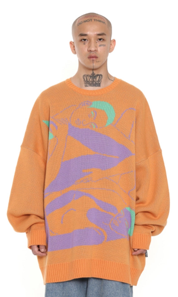 アジョバイアジョ（AJOBYAJO)  Two Women Oversized Sweater [Orange]