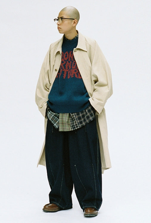 アジョバイアジョ（AJOBYAJO)   Oversized Slogan Wool Knit Sweater [Teal]