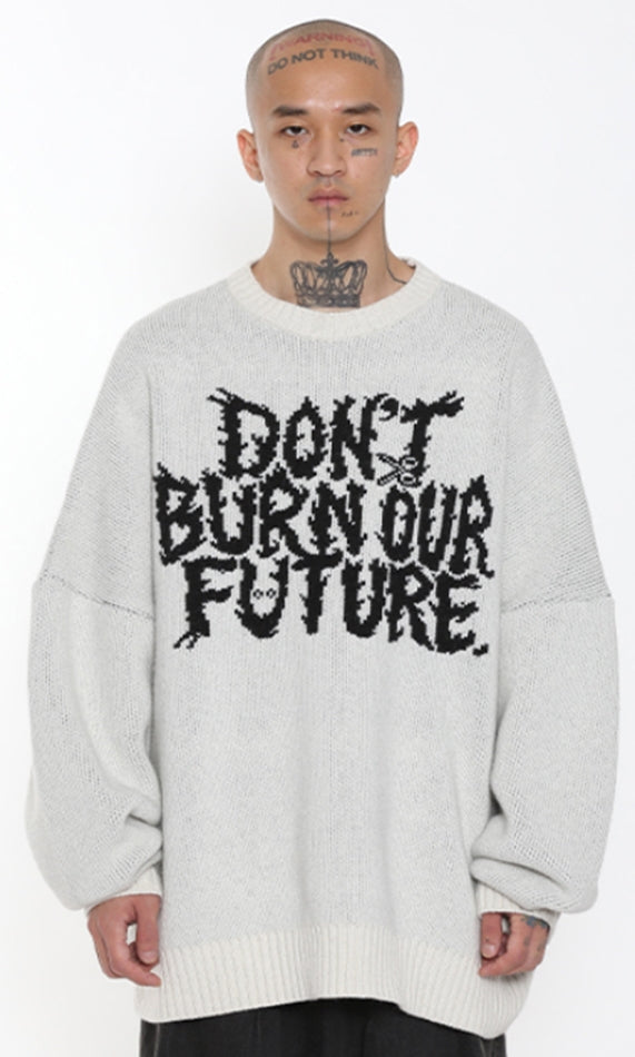 アジョバイアジョ（AJOBYAJO)  Oversized Slogan Wool Knit Sweater [Ivory]